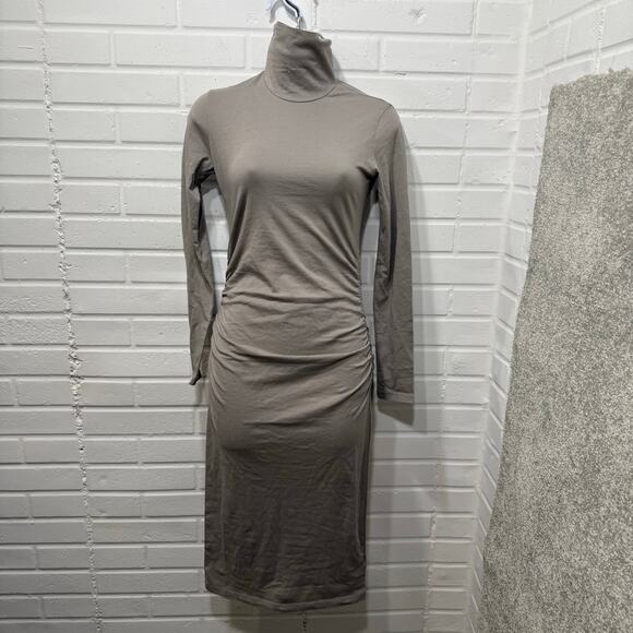 James Perse Standard NWT Long Sleeve Midi Turtleneck Dress Concrete Gray Sz 0 - Picture 3 of 13